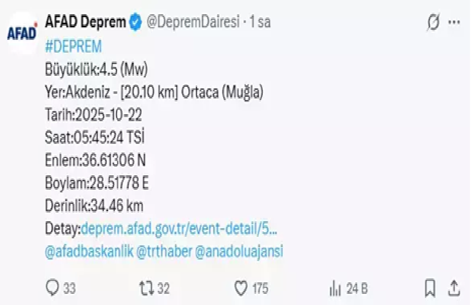 Afad duyurdu. Deprem oldu
