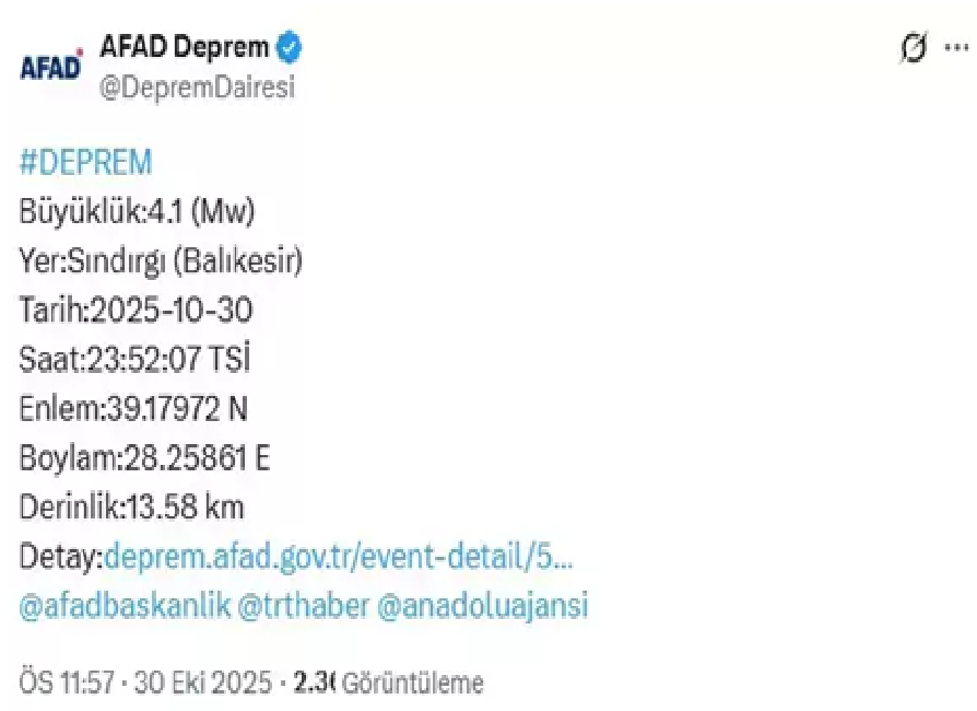 Afad duyurdu. Deprem oldu