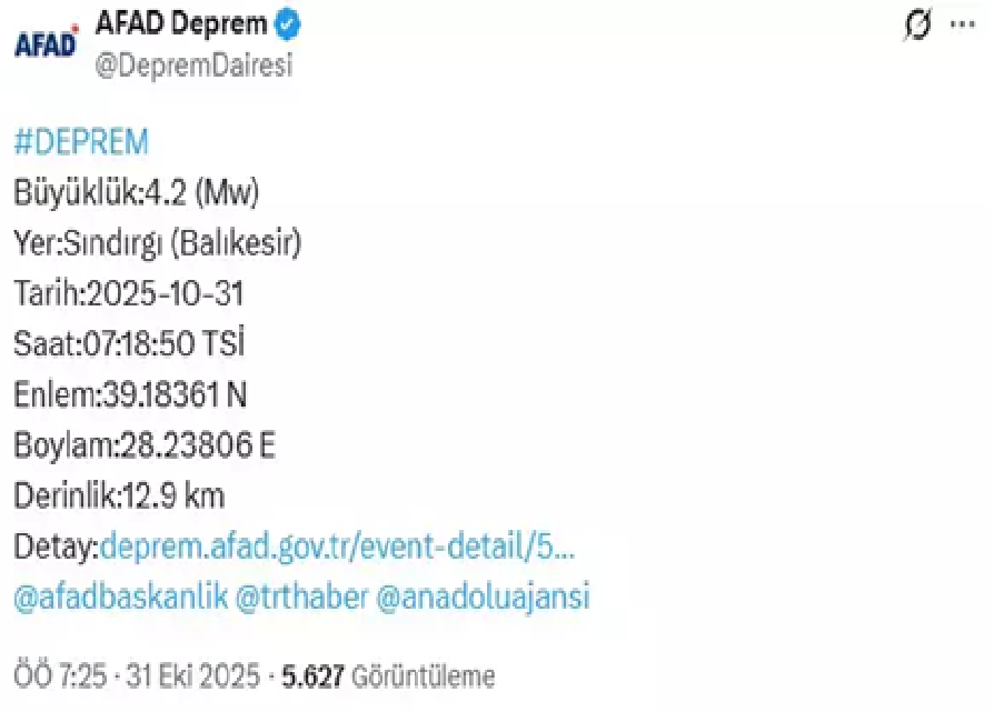 Afad duyurdu. Deprem oldu